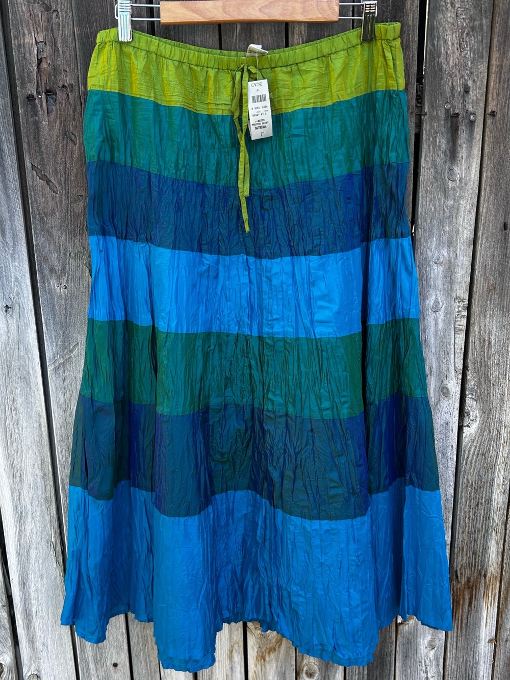 NWT Cache Vintage Silk Printed Tiered Maxi Skirt Blue Green L